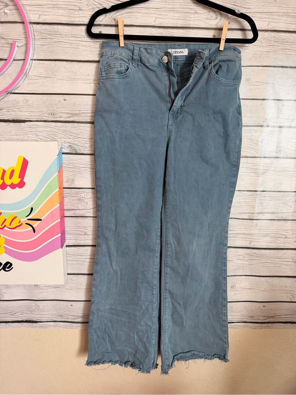 Zenana Outfitters Dusty Blue High-Rise Wide Leg Jeans